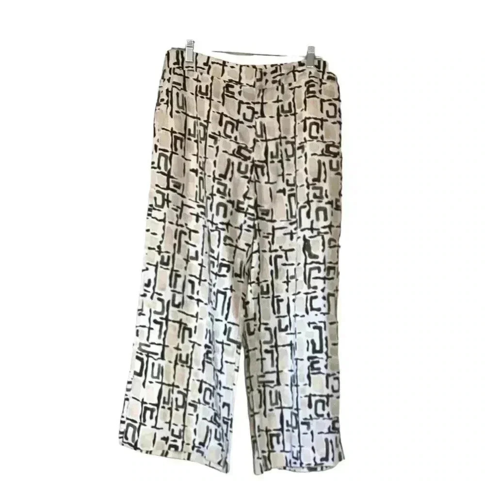 Ann Tylor Factory Abstract Contemporary Print Lyocell Soft Wide Leg Trousers Sz8